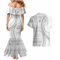 Tokelau White Sunday Couples Matching Mermaid Dress and Hawaiian Shirt Lotu Tamaiti Ngatu Tokelau Feletoa Manulua - Polynesian Pride