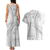 Tokelau White Sunday Couples Matching Tank Maxi Dress and Hawaiian Shirt Lotu Tamaiti Ngatu Tokelau Feletoa Manulua - Polynesian Pride