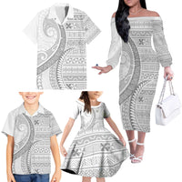 Tokelau White Sunday Family Matching Off The Shoulder Long Sleeve Dress and Hawaiian Shirt Lotu Tamaiti Ngatu Tokelau Feletoa Manulua - Polynesian Pride