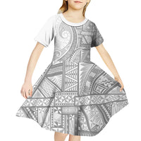 Tonga White Sunday Kid Short Sleeve Dress Lotu Tamaiti Ngatu Tribal - Polynesian Pride