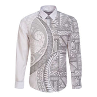 Tonga White Sunday Long Sleeve Button Shirt Lotu Tamaiti Ngatu Tribal - Polynesian Pride