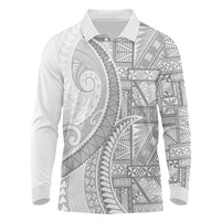 Tonga White Sunday Long Sleeve Polo Shirt Lotu Tamaiti Ngatu Tribal - Polynesian Pride