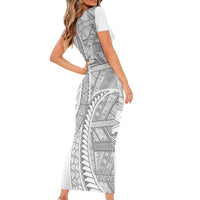 Tonga White Sunday Short Sleeve Bodycon Dress Lotu Tamaiti Ngatu Tribal - Polynesian Pride