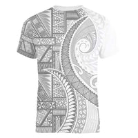 Tonga White Sunday Women V-Neck T-Shirt Lotu Tamaiti Ngatu Tribal - Polynesian Pride