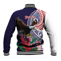 American Samoa Bald Eagle Personalized Baseball Jacket Polynesian Teuila Flowers LT9 - Polynesian Pride