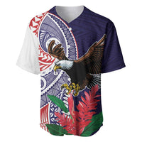 American Samoa Bald Eagle Personalized Baseball Jersey Polynesian Teuila Flowers LT9 Blue - Polynesian Pride