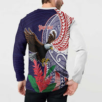 American Samoa Bald Eagle Personalized Button Sweatshirt Polynesian Teuila Flowers LT9 - Polynesian Pride