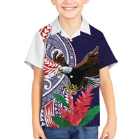 American Samoa Bald Eagle Personalized Family Matching Long Sleeve Bodycon Dress and Hawaiian Shirt Polynesian Teuila Flowers LT9 Son's Shirt Blue - Polynesian Pride