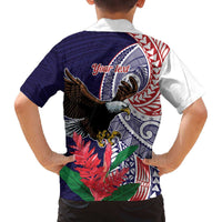 American Samoa Bald Eagle Personalized Family Matching Off The Shoulder Long Sleeve Dress and Hawaiian Shirt Polynesian Teuila Flowers LT9 - Polynesian Pride