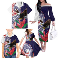 American Samoa Bald Eagle Personalized Family Matching Off The Shoulder Long Sleeve Dress and Hawaiian Shirt Polynesian Teuila Flowers LT9 - Polynesian Pride