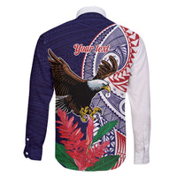 American Samoa Bald Eagle Personalized Family Matching Off The Shoulder Long Sleeve Dress and Hawaiian Shirt Polynesian Teuila Flowers LT9 - Polynesian Pride
