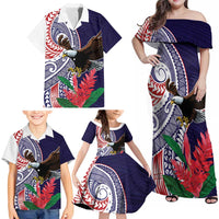 American Samoa Bald Eagle Personalized Family Matching Off Shoulder Maxi Dress and Hawaiian Shirt Polynesian Teuila Flowers LT9 - Polynesian Pride