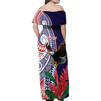 American Samoa Bald Eagle Personalized Family Matching Off Shoulder Maxi Dress and Hawaiian Shirt Polynesian Teuila Flowers LT9 - Polynesian Pride