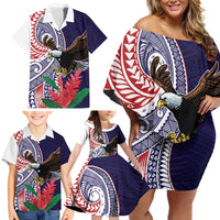 American Samoa Bald Eagle Personalized Family Matching Off Shoulder Short Dress and Hawaiian Shirt Polynesian Teuila Flowers LT9 - Polynesian Pride