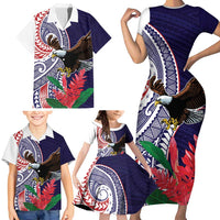 American Samoa Bald Eagle Personalized Family Matching Short Sleeve Bodycon Dress and Hawaiian Shirt Polynesian Teuila Flowers LT9 - Polynesian Pride