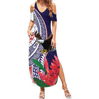 American Samoa Bald Eagle Personalized Family Matching Summer Maxi Dress and Hawaiian Shirt Polynesian Teuila Flowers LT9 Mom's Dress Blue - Polynesian Pride
