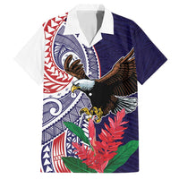 American Samoa Bald Eagle Personalized Family Matching Tank Maxi Dress and Hawaiian Shirt Polynesian Teuila Flowers LT9 Dad's Shirt - Short Sleeve Blue - Polynesian Pride