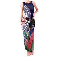 American Samoa Bald Eagle Personalized Family Matching Tank Maxi Dress and Hawaiian Shirt Polynesian Teuila Flowers LT9 Mom's Dress Blue - Polynesian Pride