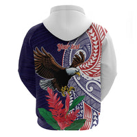 American Samoa Bald Eagle Personalized Hoodie Polynesian Teuila Flowers - Polynesian Pride