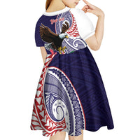 American Samoa Bald Eagle Personalized Kid Short Sleeve Dress Polynesian Teuila Flowers LT9 - Polynesian Pride