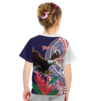 American Samoa Bald Eagle Personalized Kid T Shirt Polynesian Teuila Flowers - Polynesian Pride