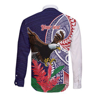 American Samoa Bald Eagle Personalized Long Sleeve Button Shirt Polynesian Teuila Flowers LT9 - Polynesian Pride
