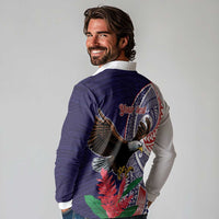 American Samoa Bald Eagle Personalized Long Sleeve Polo Shirt Polynesian Teuila Flowers LT9 - Polynesian Pride