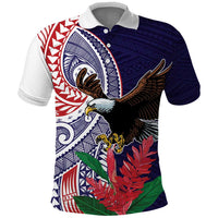 American Samoa Bald Eagle Personalized Polo Shirt Polynesian Teuila Flowers LT9 Blue - Polynesian Pride