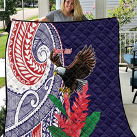 American Samoa Bald Eagle Personalized Quilt Polynesian Teuila Flowers LT9 Blue - Polynesian Pride