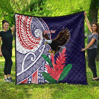 American Samoa Bald Eagle Personalized Quilt Polynesian Teuila Flowers LT9 - Polynesian Pride