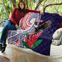 American Samoa Bald Eagle Personalized Quilt Polynesian Teuila Flowers LT9 - Polynesian Pride