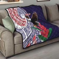 American Samoa Bald Eagle Personalized Quilt Polynesian Teuila Flowers LT9 - Polynesian Pride