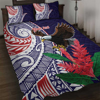 American Samoa Bald Eagle Personalized Quilt Bed Set Polynesian Teuila Flowers LT9 Blue - Polynesian Pride