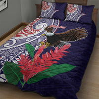 American Samoa Bald Eagle Personalized Quilt Bed Set Polynesian Teuila Flowers LT9 - Polynesian Pride