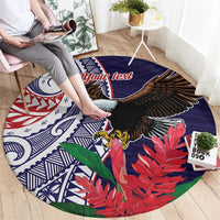 American Samoa Bald Eagle Personalized Round Carpet Polynesian Teuila Flowers LT9 - Polynesian Pride