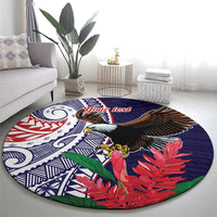 American Samoa Bald Eagle Personalized Round Carpet Polynesian Teuila Flowers LT9 - Polynesian Pride