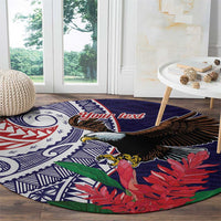 American Samoa Bald Eagle Personalized Round Carpet Polynesian Teuila Flowers LT9 - Polynesian Pride