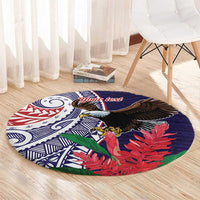 American Samoa Bald Eagle Personalized Round Carpet Polynesian Teuila Flowers LT9 - Polynesian Pride