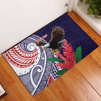 American Samoa Bald Eagle Personalized Rubber Doormat Polynesian Teuila Flowers LT9 - Polynesian Pride