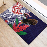 American Samoa Bald Eagle Personalized Rubber Doormat Polynesian Teuila Flowers LT9 - Polynesian Pride