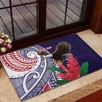 American Samoa Bald Eagle Personalized Rubber Doormat Polynesian Teuila Flowers LT9 - Polynesian Pride