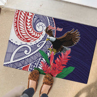 American Samoa Bald Eagle Personalized Rubber Doormat Polynesian Teuila Flowers LT9 - Polynesian Pride