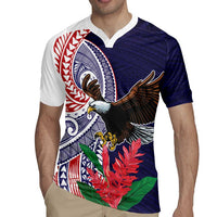 American Samoa Bald Eagle Personalized Rugby Jersey Polynesian Teuila Flowers LT9 - Polynesian Pride
