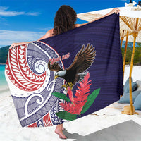 American Samoa Bald Eagle Personalized Sarong Polynesian Teuila Flowers LT9 One Size 44 x 66 inches Blue - Polynesian Pride