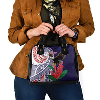 American Samoa Bald Eagle Personalized Shoulder Handbag Polynesian Teuila Flowers - Polynesian Pride