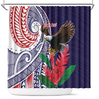 American Samoa Bald Eagle Personalized Shower Curtain Polynesian Teuila Flowers LT9 Blue - Polynesian Pride