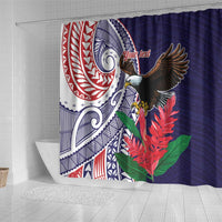 American Samoa Bald Eagle Personalized Shower Curtain Polynesian Teuila Flowers LT9 - Polynesian Pride