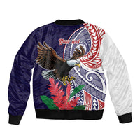 American Samoa Bald Eagle Personalized Sleeve Zip Bomber Jacket Polynesian Teuila Flowers LT9 - Polynesian Pride