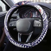 American Samoa Bald Eagle Steering Wheel Cover Polynesian Teuila Flowers LT9 - Polynesian Pride