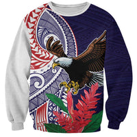 American Samoa Bald Eagle Personalized Sweatshirt Polynesian Teuila Flowers LT9 Unisex Blue - Polynesian Pride
